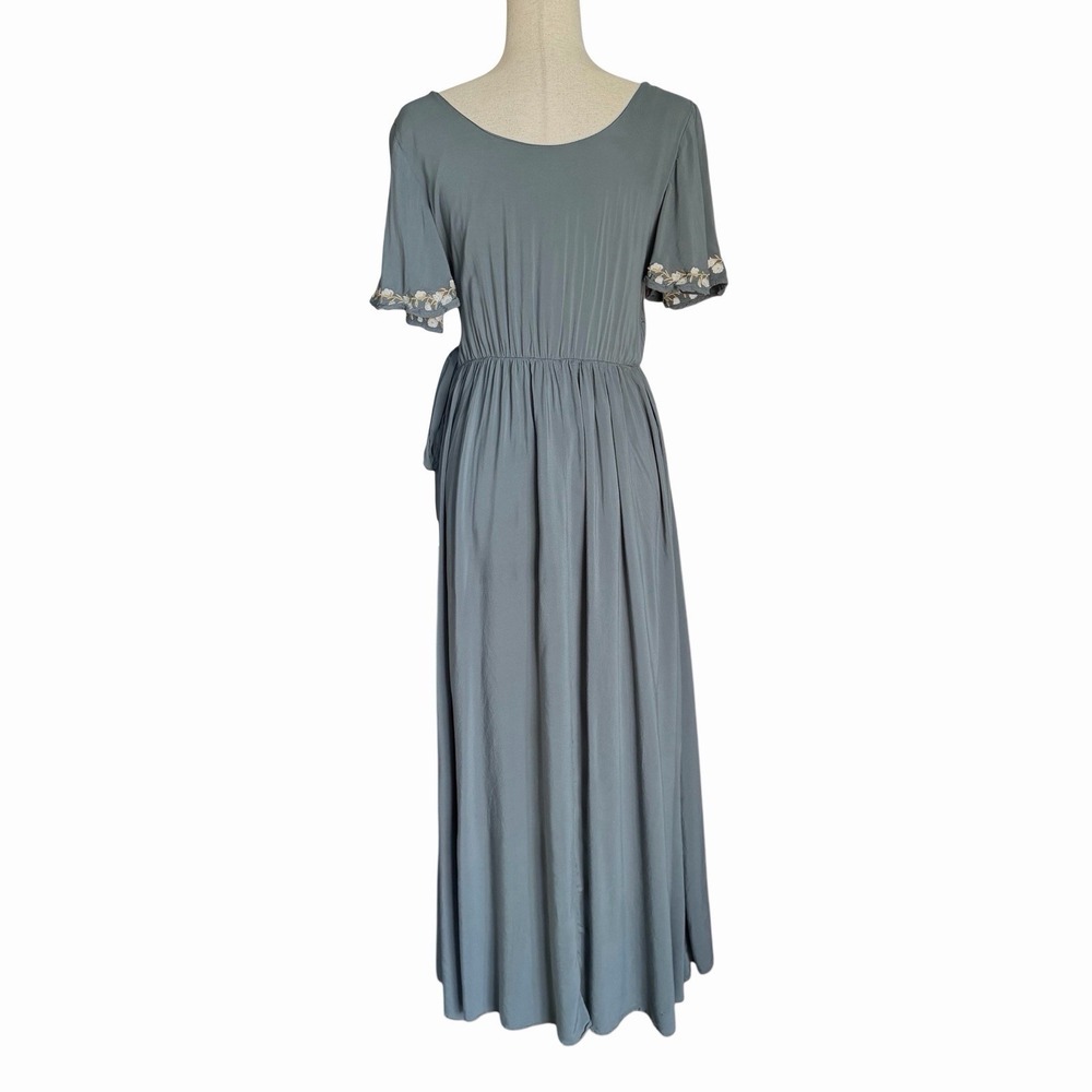 Pink + Sophie Faux Wrap Dress Small Asymmetrical Maxi Embroidered Floral Boho - Picture 3 of 10